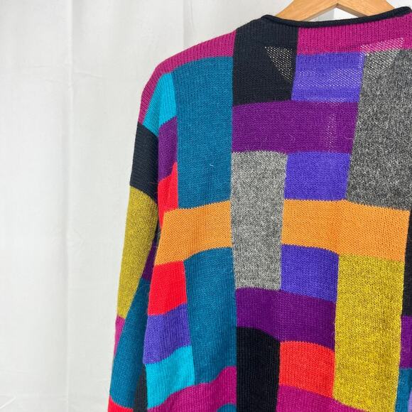 PERUVIAN CONNECTION VTG Alpaca Cardigan Sweater Handmade Bolivia Multicolor M - Picture 6 of 7